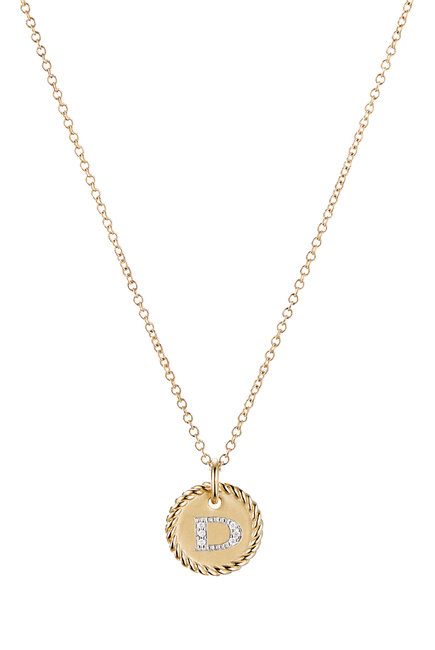 D Initial Charm Necklace, 18K Yellow Gold & Diamonds